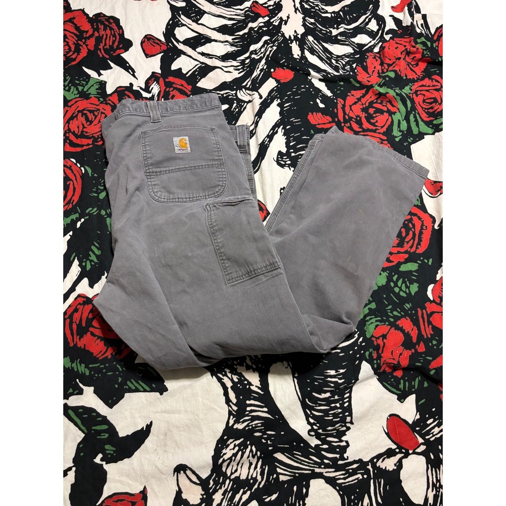Carhartt Mens Gray Relaxed Fit Canvas Utility Work Pants 102291-039 46x32